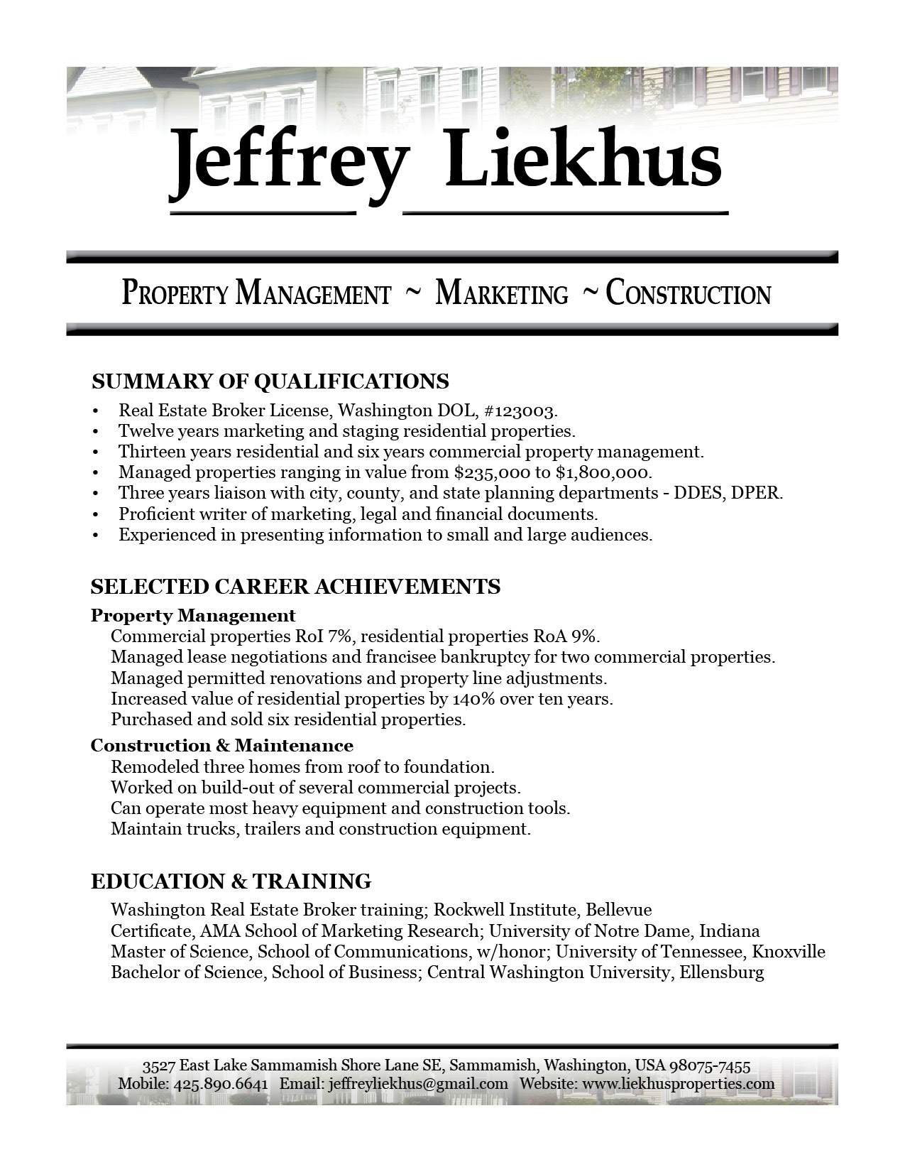 Jeffrey Liekhus Resusme' page 1
